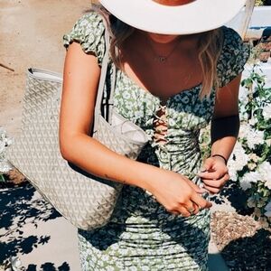 Green Floral Lace-Up Midi Dress